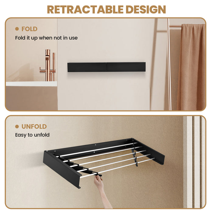 Collapsible Wall-Mounted Laundry Drying Rack — 5 aluminium rods, space-saving