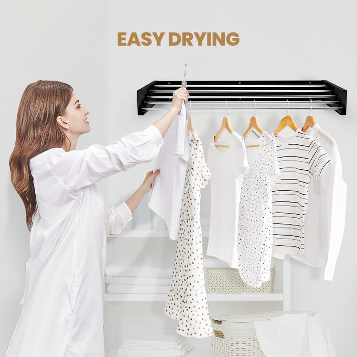 Collapsible Wall-Mounted Laundry Drying Rack — 5 aluminium rods, space-saving