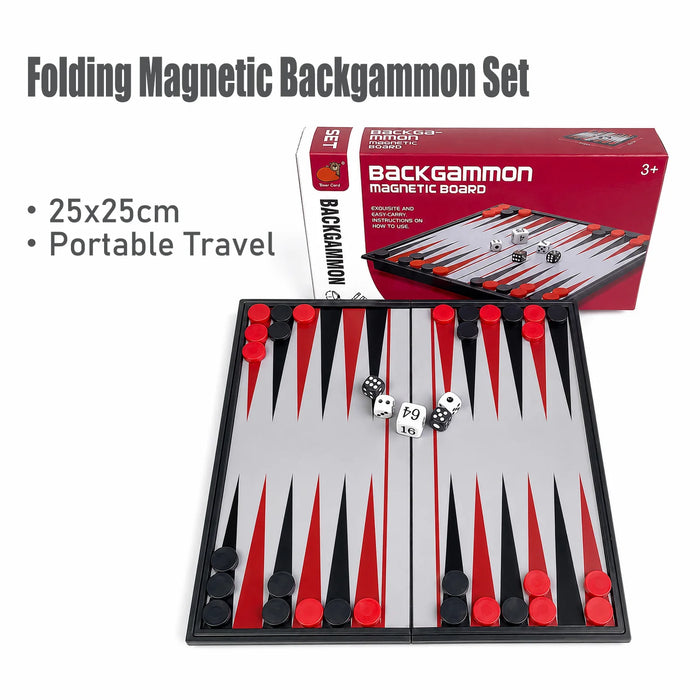25×25cm Folding Magnetic Backgammon Board – Portable Travel Game