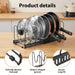 Expandable Pan Organiser Rack with 10 Adjustable Dividers — Pot Lid Holder for Kitchen Cupboards