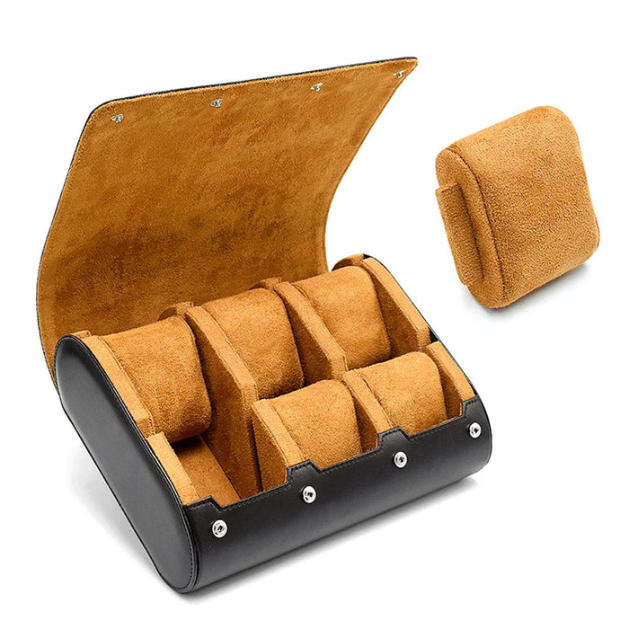 6-Slot PU Leather Watch Travel Case – Roll Organiser for Men & Women
