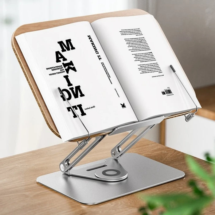 Foldable 360° Rotating R10 Book & Tablet Stand with Walnut Panel