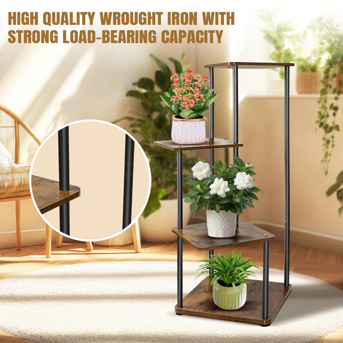 4-Tier Wood & Metal Plant Stand – Indoor & Outdoor, 80 x 30 x 30 cm