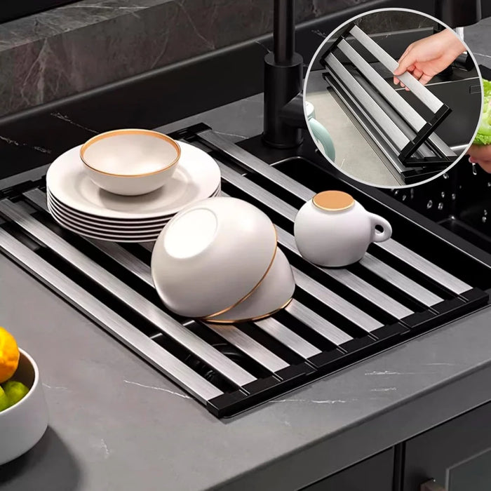 304 Stainless Steel Foldable Sink Drain Rack — Retractable Dish Drainer (S/L)