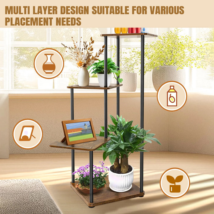 4-Tier Wood & Metal Plant Stand – Indoor & Outdoor, 80 x 30 x 30 cm