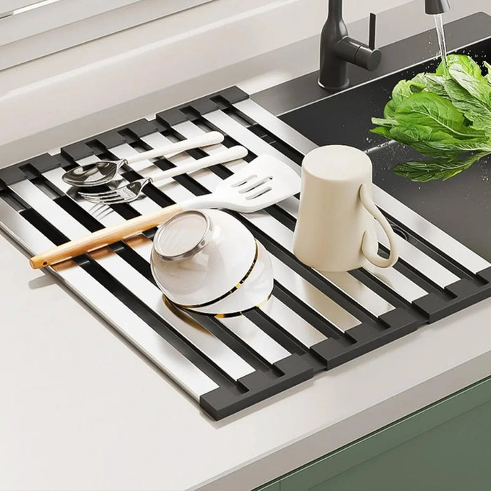 304 Stainless Steel Foldable Sink Drain Rack — Retractable Dish Drainer (S/L)