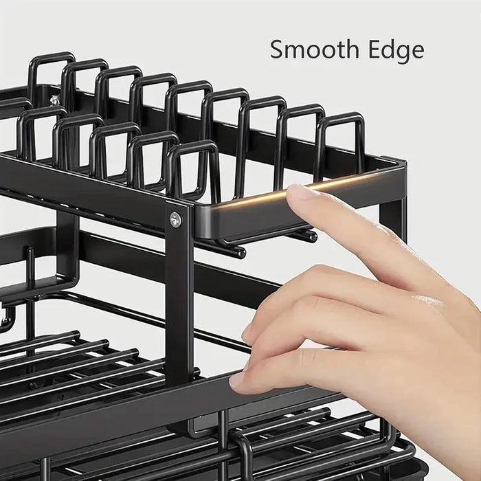 2-Tier Stainless Steel Dish Rack — Large Capacity with Cutting Board Holder & Drainboard