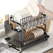 2-Tier Countertop Dish Drying Rack with Drainboard — Carbon Steel (42 x 30 x 29cm)