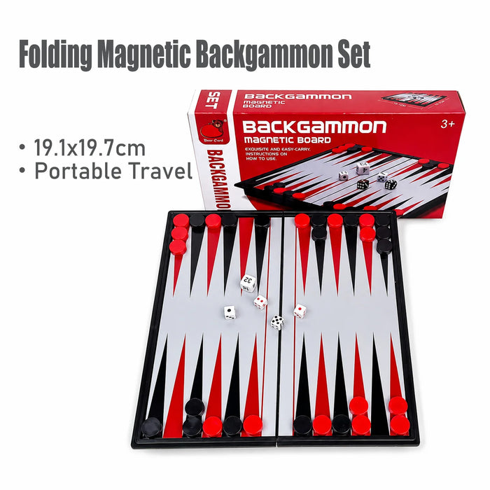 Folding Magnetic Backgammon Board 19.1 x 19.7cm – Portable Travel Game