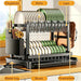 2-Tier Countertop Dish Drying Rack with Drainboard — Carbon Steel (42 x 30 x 29cm)