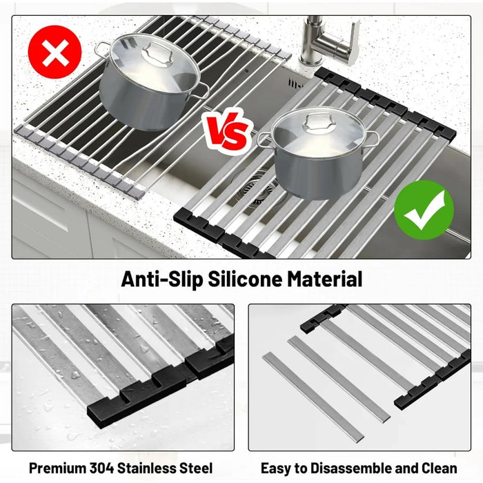 304 Stainless Steel Foldable Sink Drain Rack — Retractable Dish Drainer (S/L)