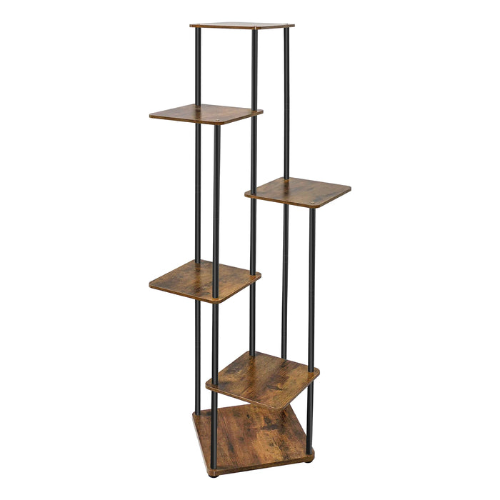 6-Tier Corner Plant Stand — Metal Frame with Wooden Shelves for Indoor & Outdoor
