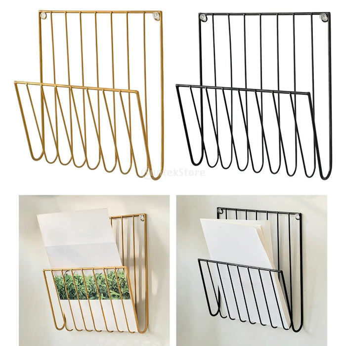 Wall-Mounted Iron File Holder — Magazine & Mail Organiser (Gold or Black)