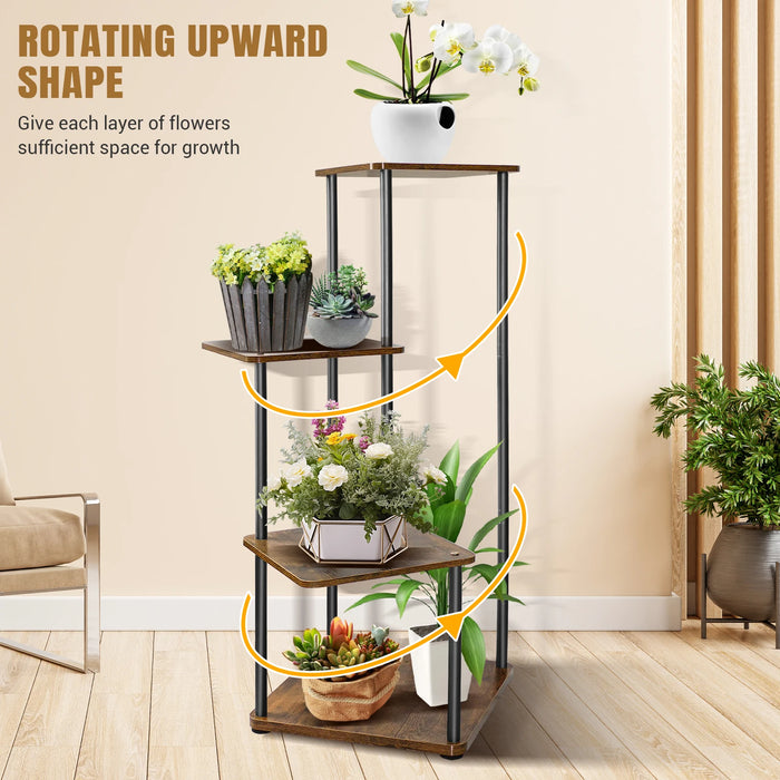 4-Tier Wood & Metal Plant Stand – Indoor & Outdoor, 80 x 30 x 30 cm