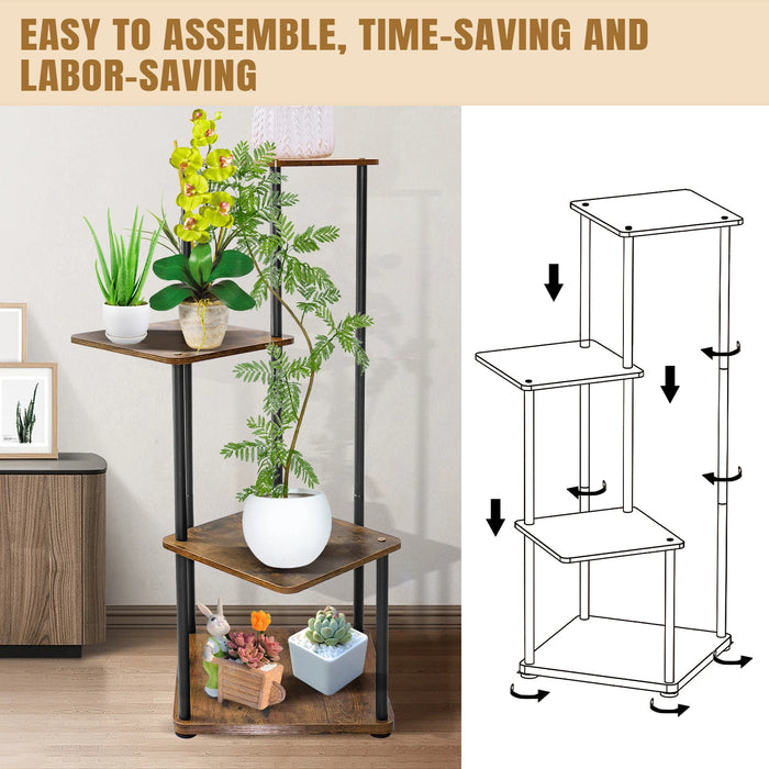 4-Tier Wood & Metal Plant Stand – Indoor & Outdoor, 80 x 30 x 30 cm