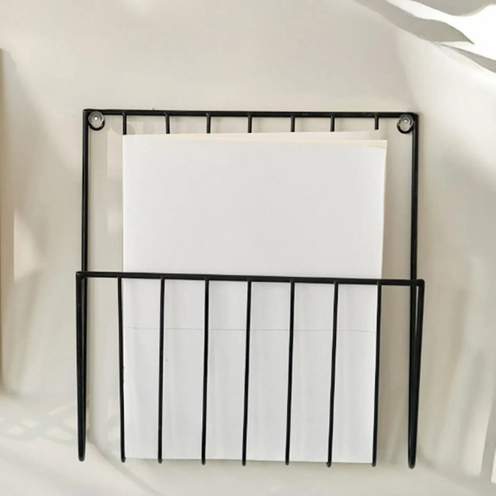 Wall-Mounted Iron File Holder — Magazine & Mail Organiser (Gold or Black)
