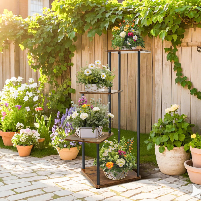 4-Tier Wood & Metal Plant Stand – Indoor & Outdoor, 80 x 30 x 30 cm