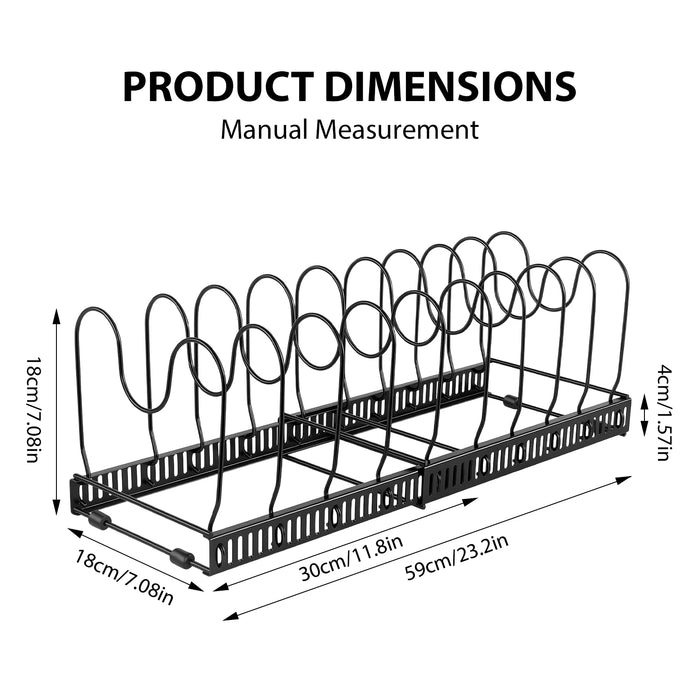 Expandable Pan Organiser Rack with 10 Adjustable Dividers — Pot Lid Holder for Kitchen Cupboards