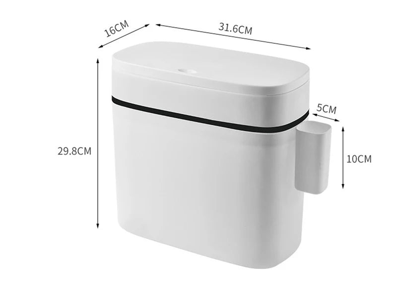 14L Press-Top Waterproof Bathroom Waste Bin — White PP Plastic