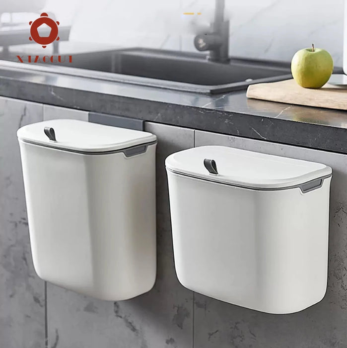 7L/9L Wall-Mounted Lidded Bin for Cabinet Door — Hanging Paper Basket for Kitchen, Bathroom & Living Room