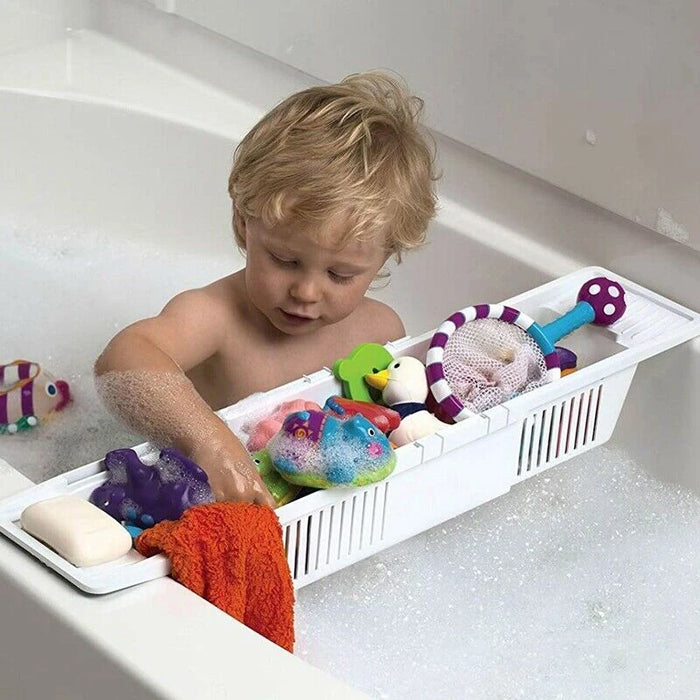 Adjustable Plastic Bathtub Caddy Tray – Retractable Bath Storage Rack