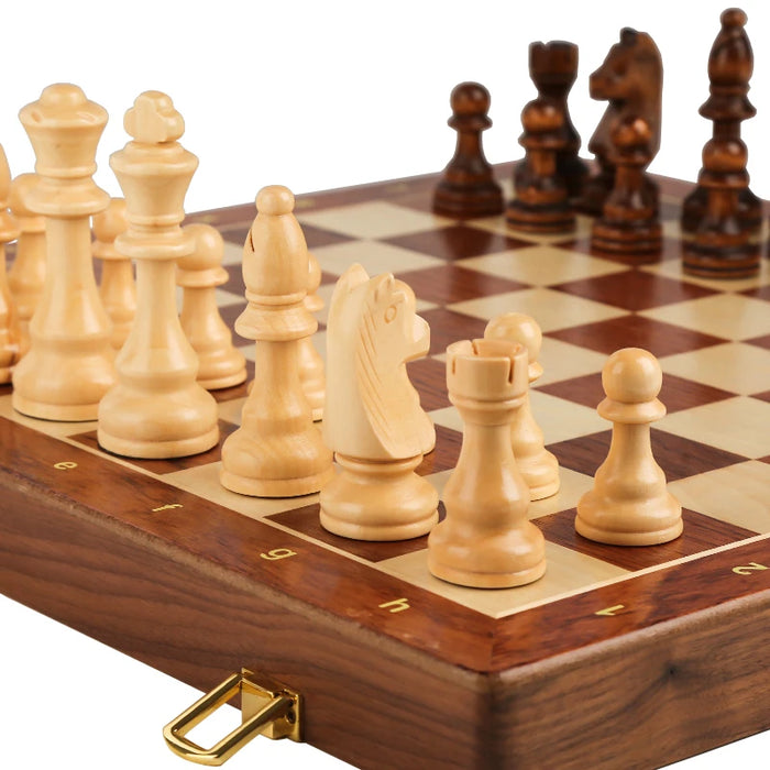 Handcrafted Folding Wooden Chess Set – 39 x 39 cm, Solid Wood Pieces
