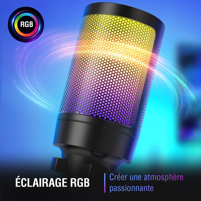 USB Condenser Gaming Microphone A6V — RGB, Pop Filter & Shock Mount