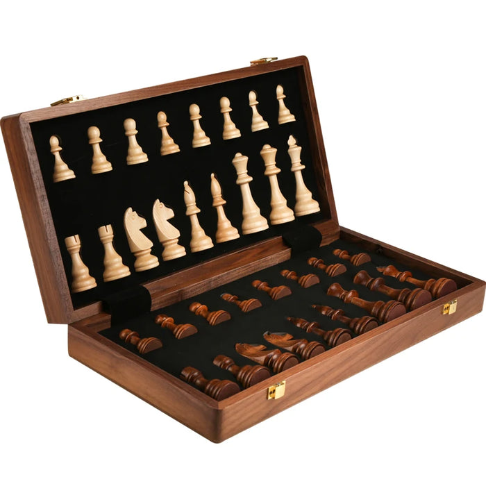 Handcrafted Folding Wooden Chess Set – 39 x 39 cm, Solid Wood Pieces