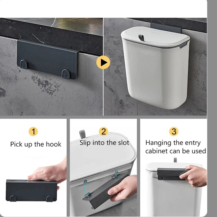 7L/9L Wall-Mounted Lidded Bin for Cabinet Door — Hanging Paper Basket for Kitchen, Bathroom & Living Room
