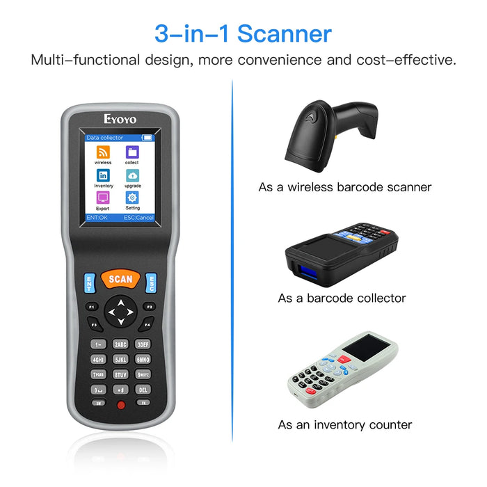 Wireless 1D Handheld Barcode Scanner with Data Collector and 2.2-inch Colour Screen