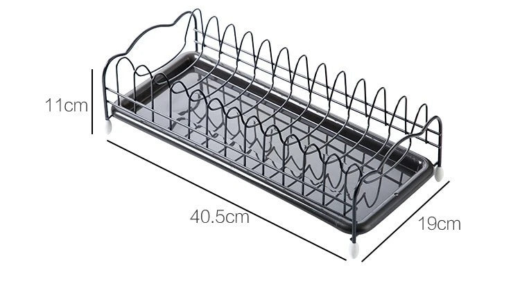 Iron Dish Drying Rack with Tray – Compact Kitchen Drainer, Black, 40.5×19×11 cm