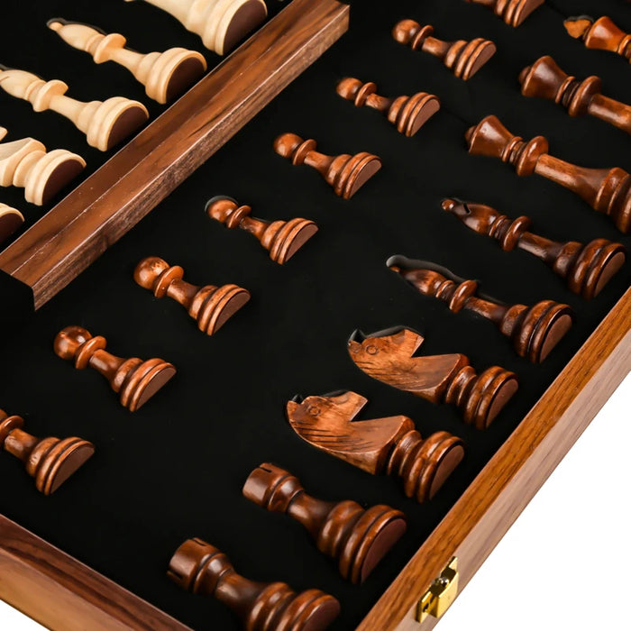 Handcrafted Folding Wooden Chess Set – 39 x 39 cm, Solid Wood Pieces