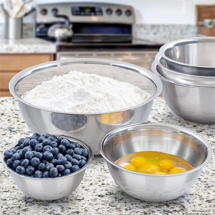 Stainless Steel Nesting Mixing Bowls — Non-Slip Whisking Set (6-piece)