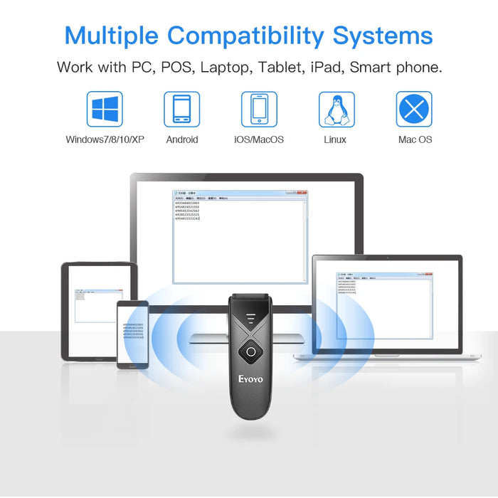 Eyoyo 2D Barcode Scanner — USB, Bluetooth & 2.4G Wireless Mini 1D/2D QR Reader for iPad, iPhone, Android & PC