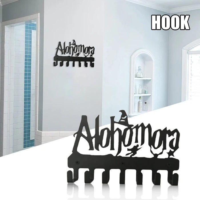 Alohomora Letter Metal Wall Key Holder — 7-Hook Decorative Organiser