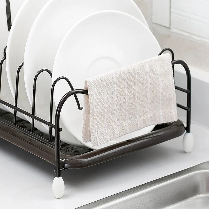 Iron Dish Drying Rack with Tray – Compact Kitchen Drainer, Black, 40.5×19×11 cm