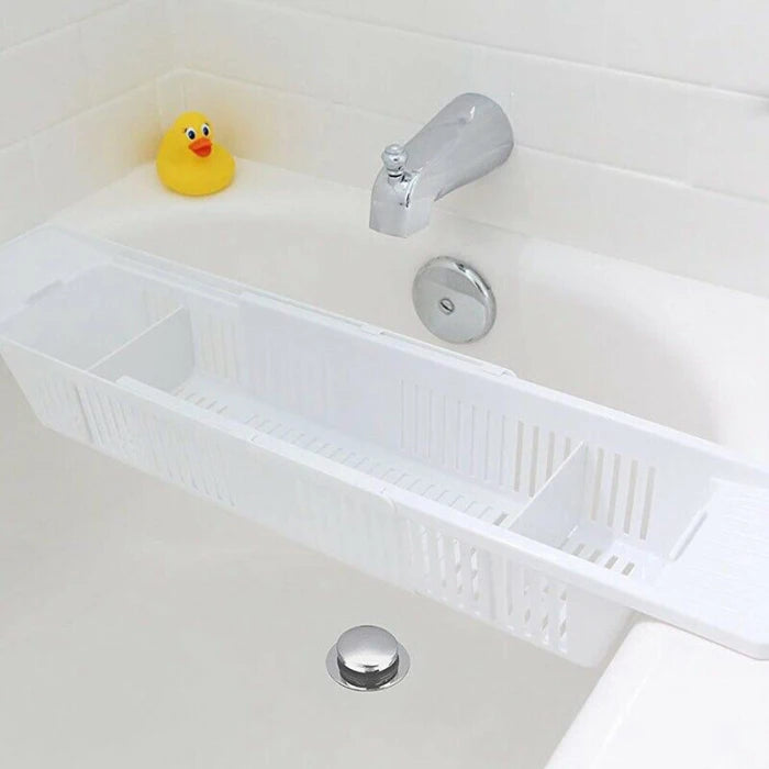 Adjustable Plastic Bathtub Caddy Tray – Retractable Bath Storage Rack