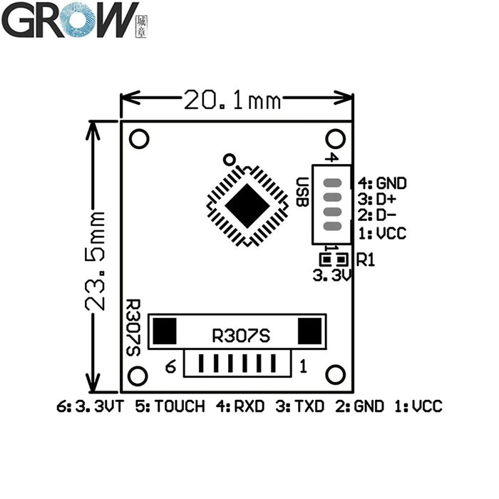R307S Optical Fingerprint Module — 1,000 Template Capacity, USB & UART
