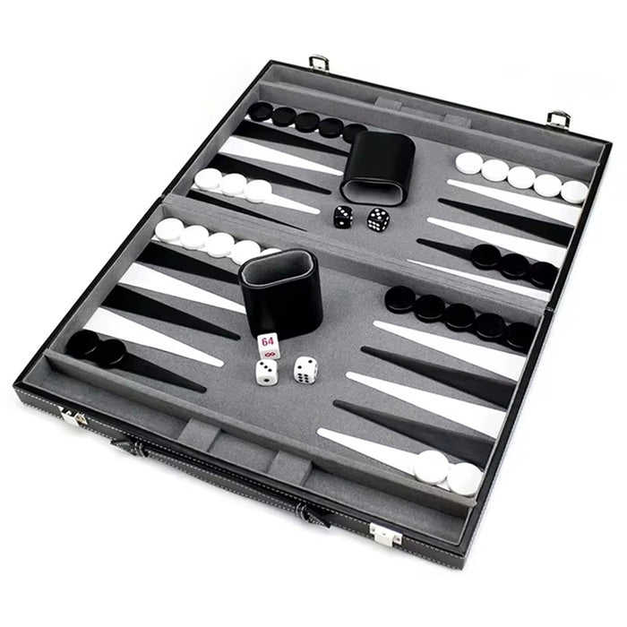 Classic Backgammon Set with PU Leather Folding Case – Portable Travel Game
