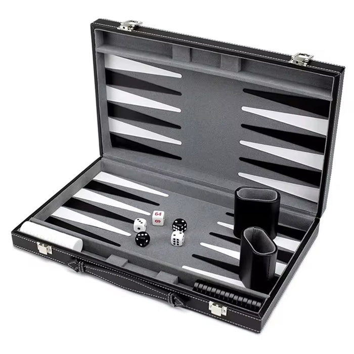 Classic Backgammon Set with PU Leather Folding Case – Portable Travel Game
