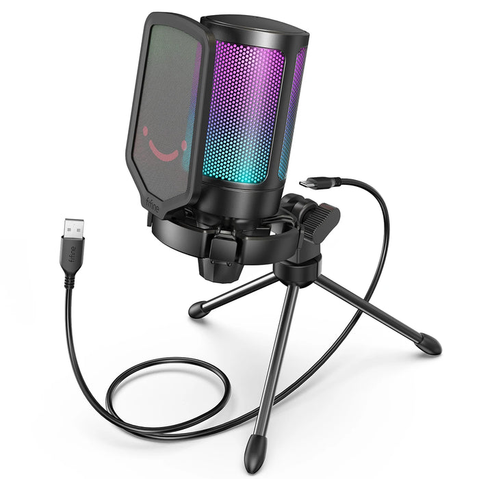 USB Condenser Gaming Microphone A6V — RGB, Pop Filter & Shock Mount