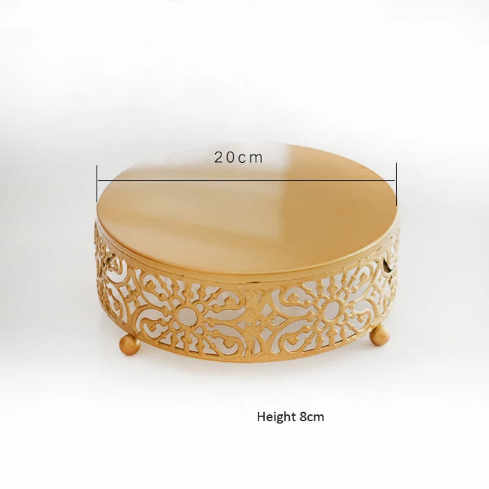 Gold Metal Cake Stand — 20/25/30cm Round Dessert Display (8cm High)