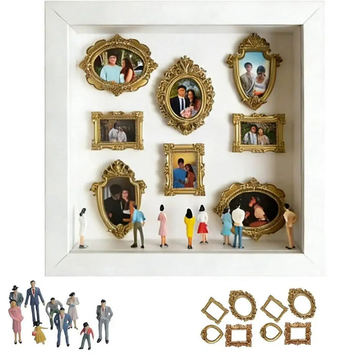 DIY Mini Museum Silhouette Box – Creative Memory Display Kit with Miniature Statues & Gold Frames
