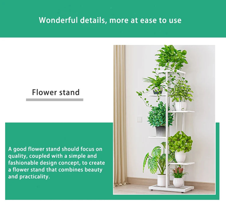 Metal Plant Stand — 4/6/8-Tier Flower Pot Rack, White or Dark Grey