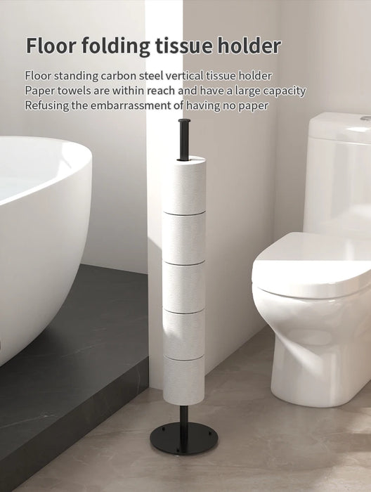 Foldable Floor-Standing Toilet Roll Holder with Reinforced Base, Standalone Dispenser
