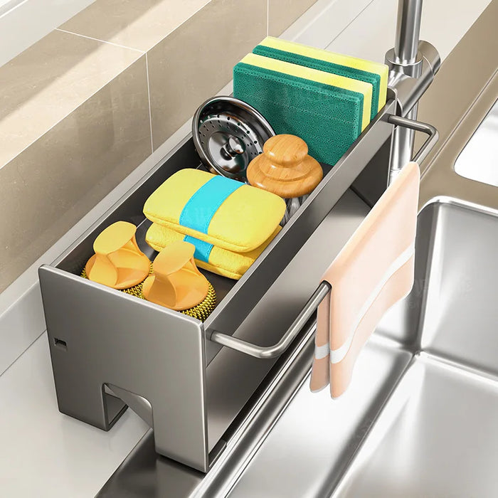 Non-Perforated Sink Storage Rack — Single-Tier Sponge & Rag Holder