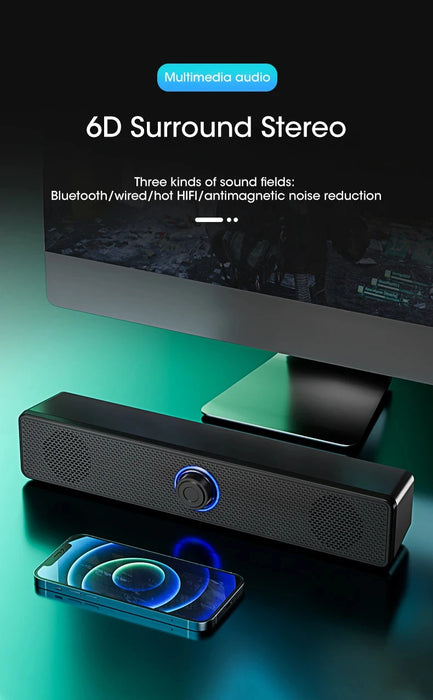 PC Soundbar with Bluetooth & Wired AUX — USB‑Powered Speaker for TV, Laptop & Gaming