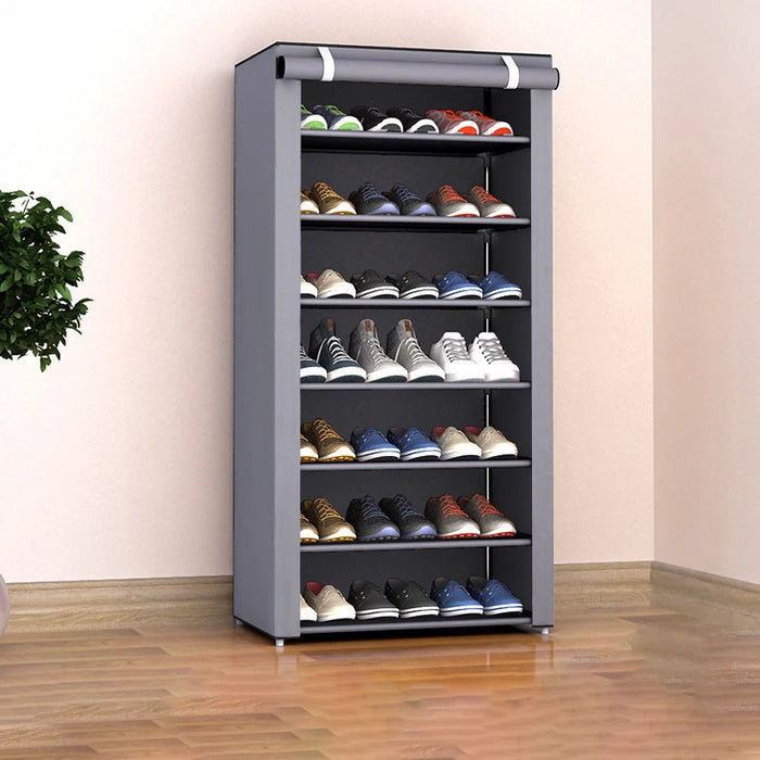 Multi-Tier Shoe Cabinet with Dust-Proof Rolling Shutter — 6/8/10 Tiers, Space-Saving