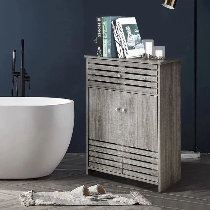 Modern Wooden Freestanding Bathroom Cabinet - Grey Oak, 60 x 30 x 85cm