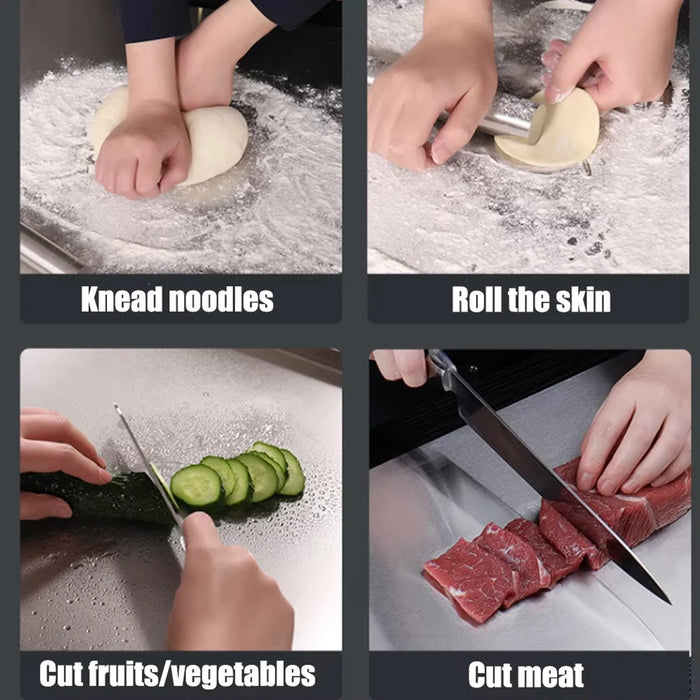 L-shaped Stainless Steel Double-Sided Chopping Board — Large Cutting & Kneading Panel